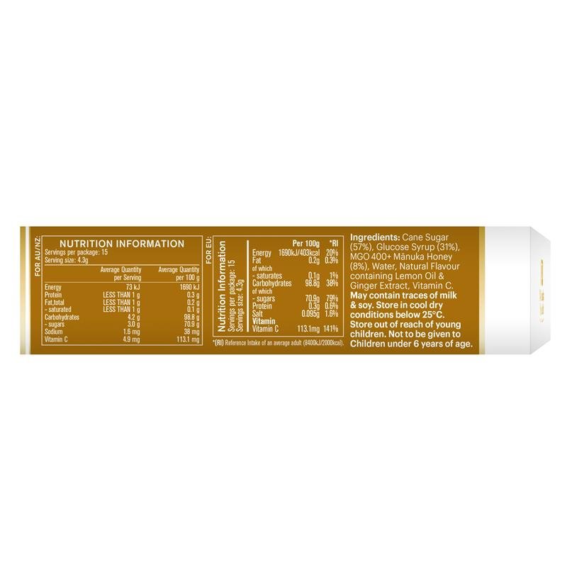 Manuka Health 麦卢卡蜂蜜润喉糖 柠檬生姜味 15粒 65g
