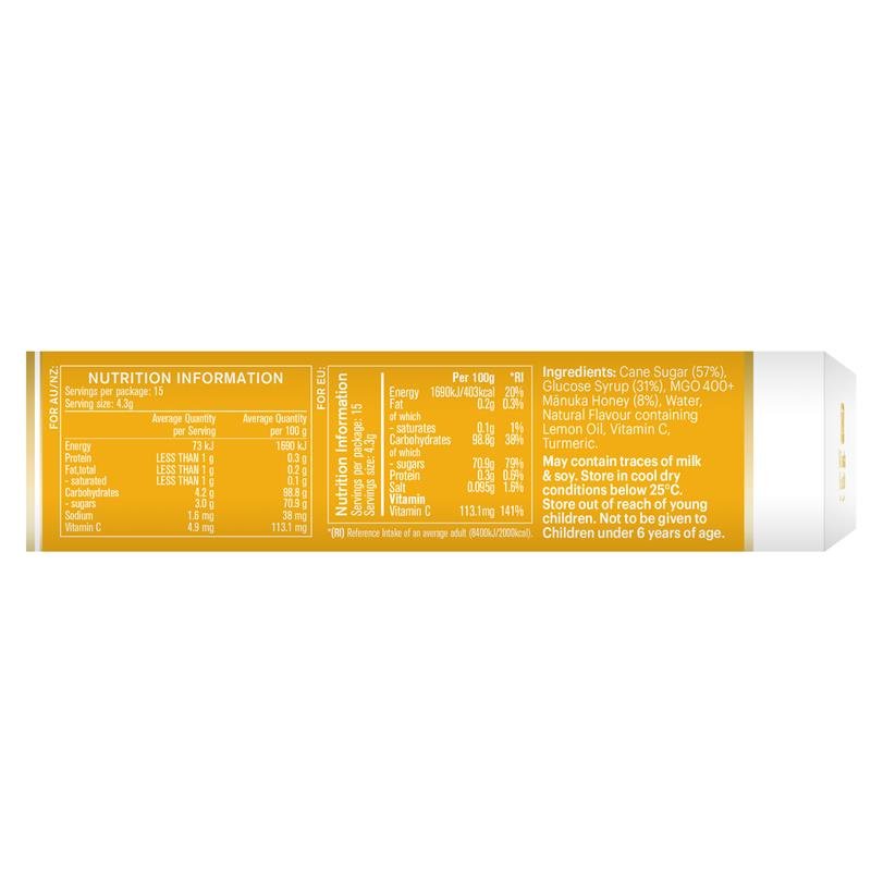 Manuka Health 蜜纽康 麦卢卡蜂蜜润喉糖 柠檬味 15粒 65g