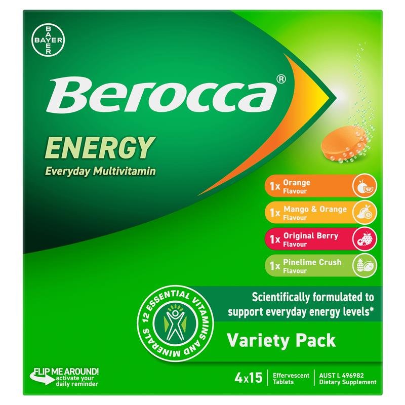 Berocca 维生素B族复合泡腾片 60片 (4×15混合口味装)