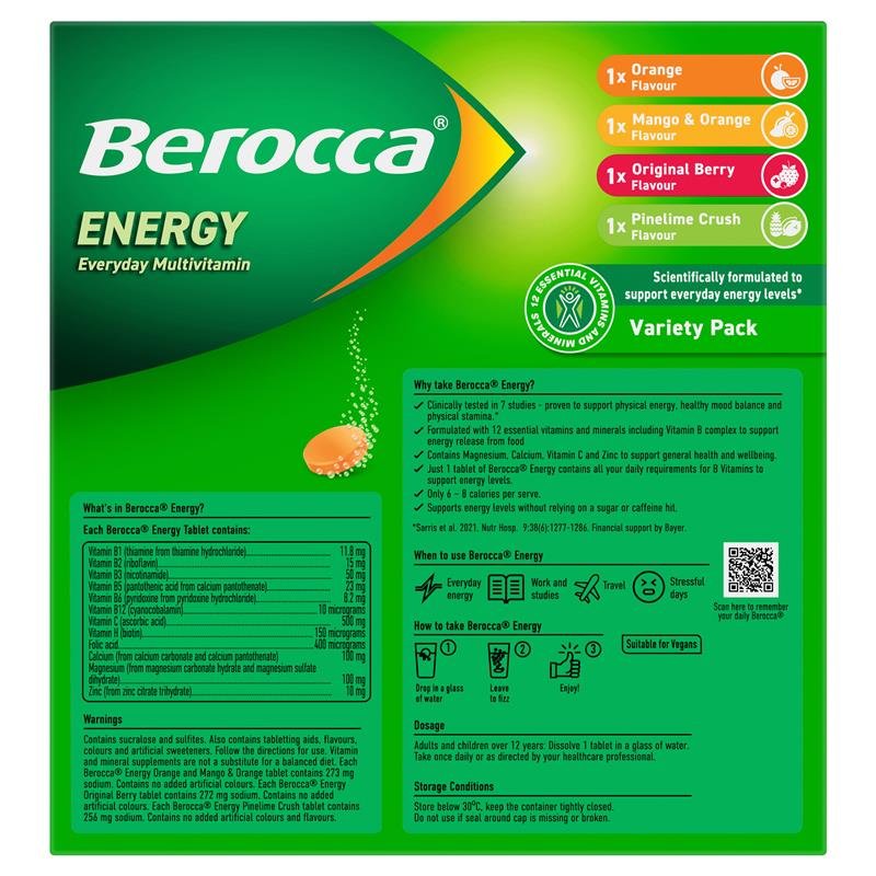 Berocca 维生素B族复合泡腾片 60片 (4×15混合口味装)