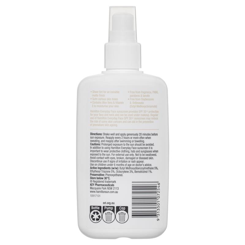 Hamilton 汉密尔顿 SPF50+ 每日面部防晒霜 200ml