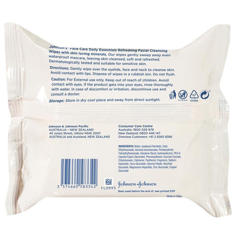 Johnson's 强生 清爽洁面湿巾 中性肌 25片