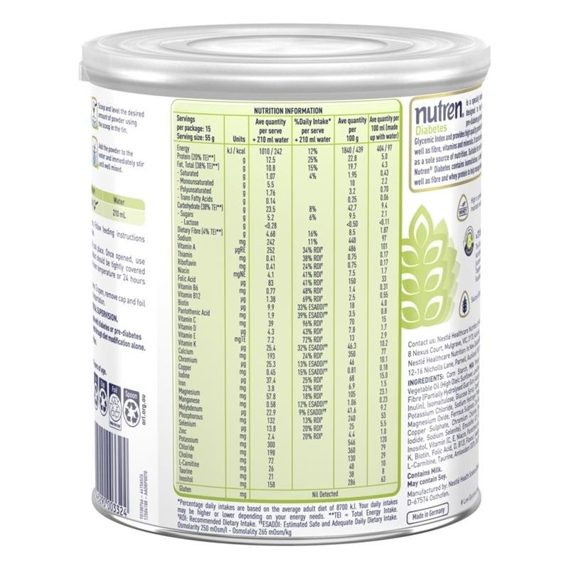 Nutren 糖尿病低GI营养粉 香草 825g