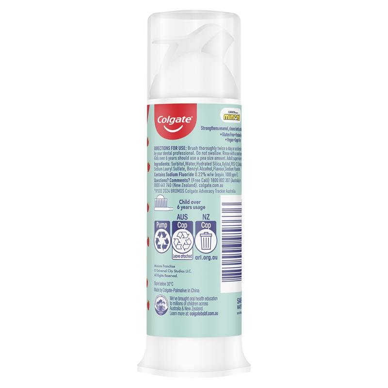 高露洁 Colgate 儿童小黄人草莓味牙膏 按压装 6岁+ 85g