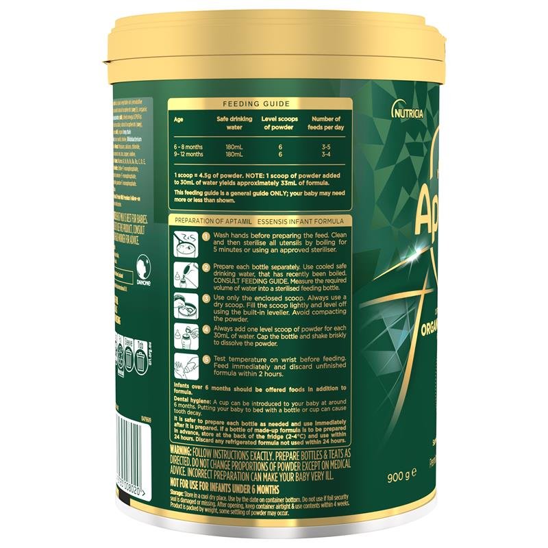 Aptamil 爱他美 Essensis 有机A2蛋白较大婴儿配方奶粉2段 6-12个月 900g