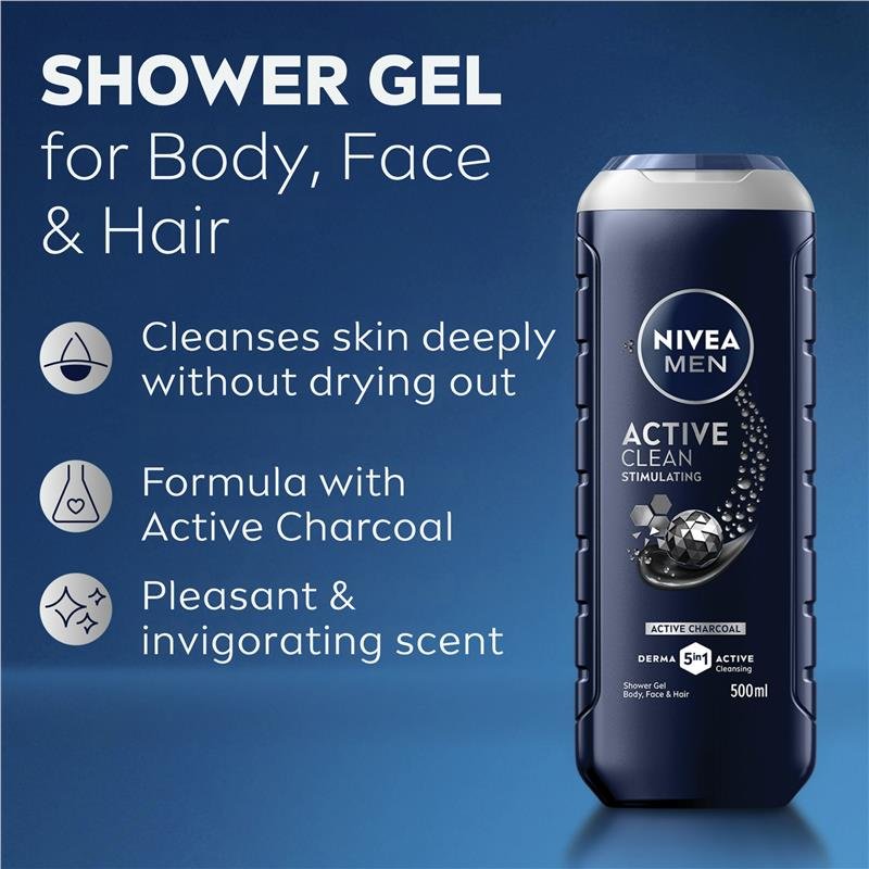 NIVEA 妮维雅 男士 Active Clean 三合一沐浴露 500ml