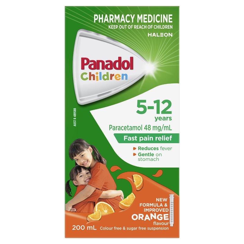 Panadol Children 5-12 Years Suspension Fever & Pain Relief Orange Flavour 200ml