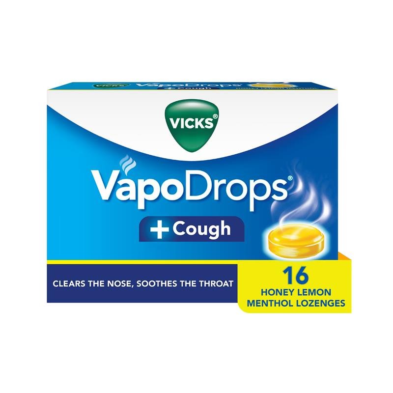 Vicks VapoDrops + Cough Honey Lemon Menthol 16 Lozenges
