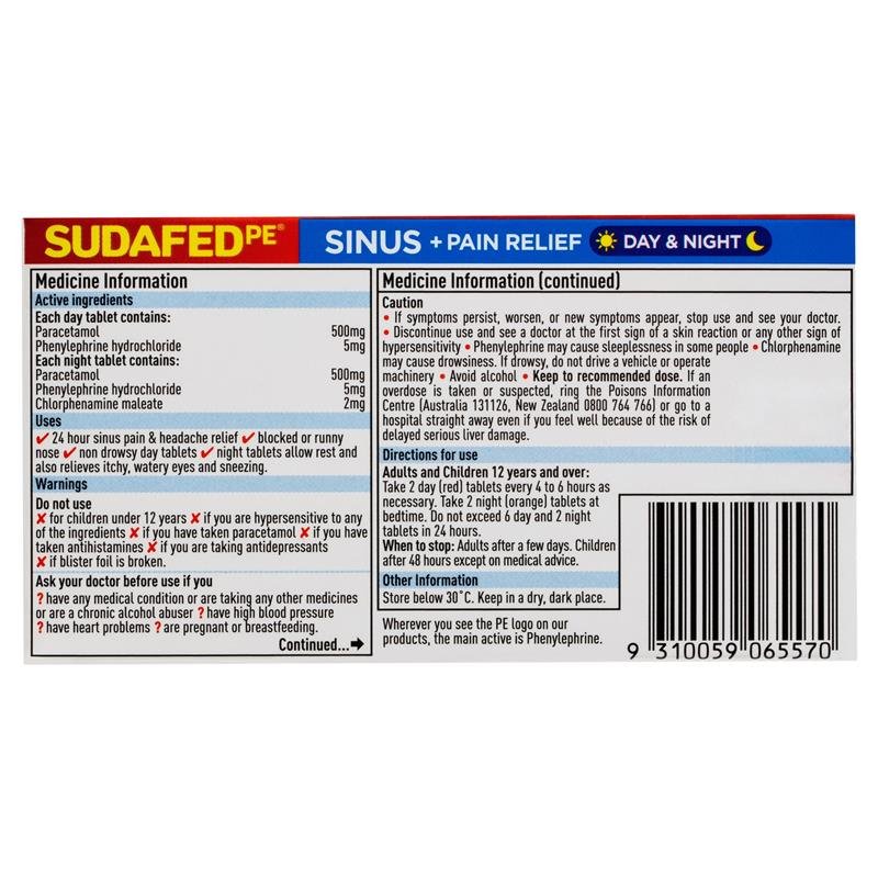 Sudafed PE 鼻窦+止痛 日夜片 24片