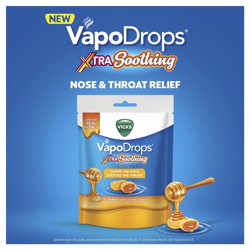 Vicks VapoDrops Xtra Soothing Honey Centre Lozenges 30 Pack