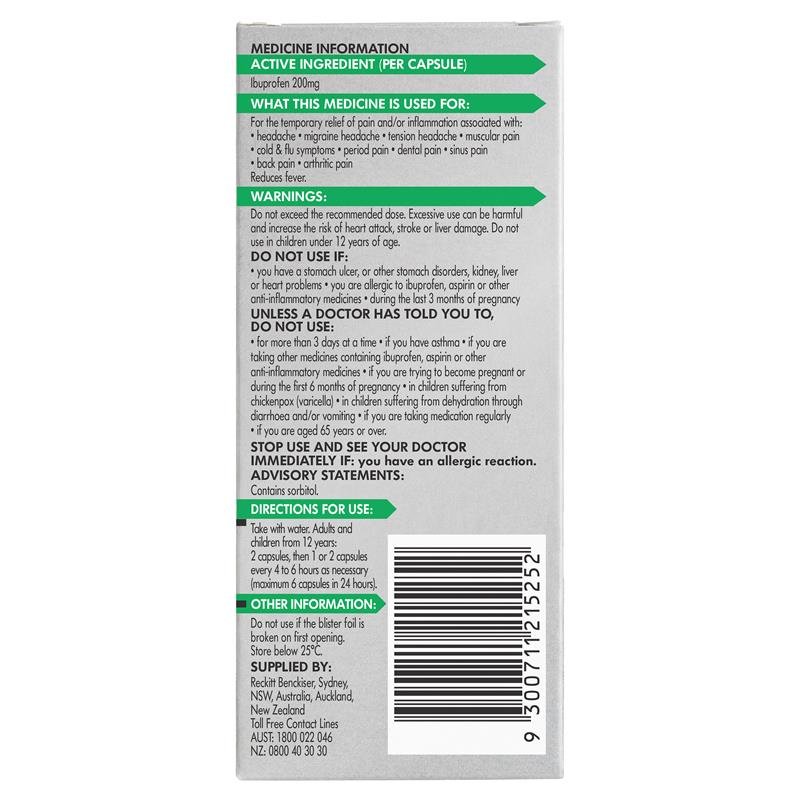 Nurofen Zavance Fast Pain Relief Liquid Capsules 200mg Ibuprofen 20 pack