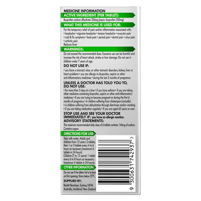 Nurofen Zavance Fast Pain Relief Tablets 48 pack 256mg Ibuprofen