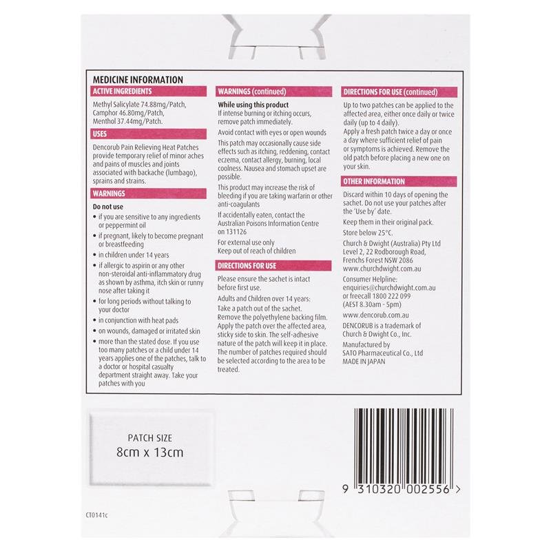 Dencorub Pain Relieving Heat Patch 3 Pack