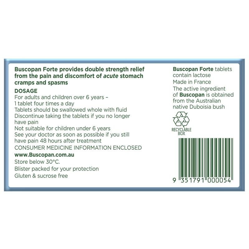 Buscopan Forte Stomach Cramps Pain Relief 20mg Tablets 10 Pack