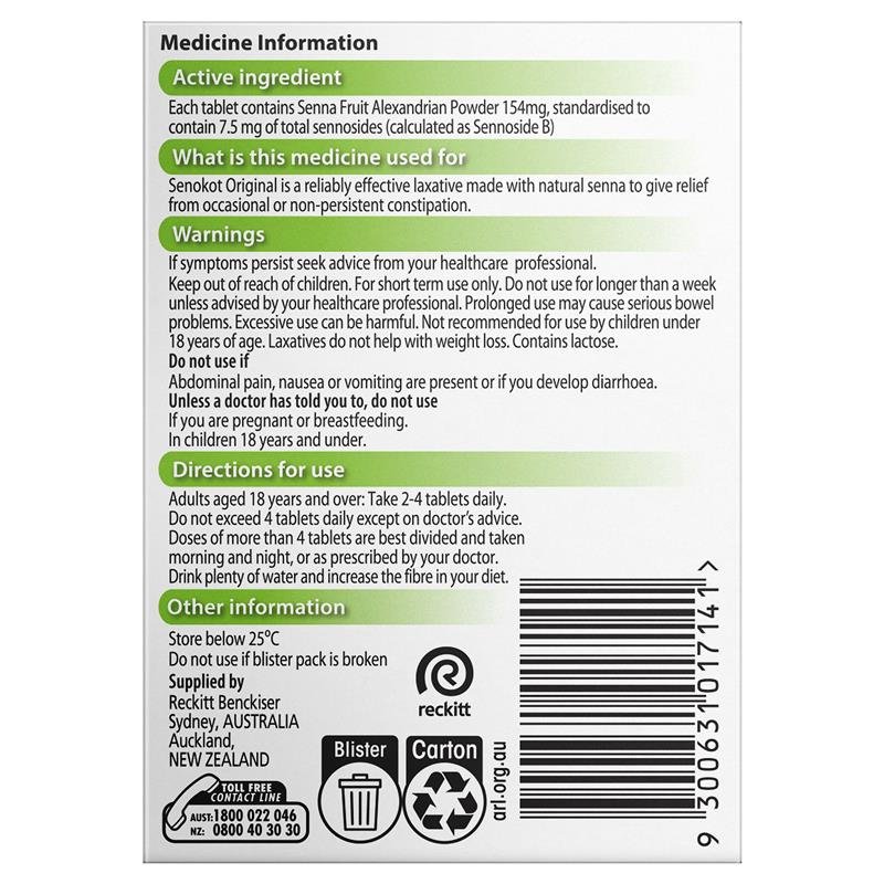 Senokot Tablets Constipation Relief Laxative 100 Pack