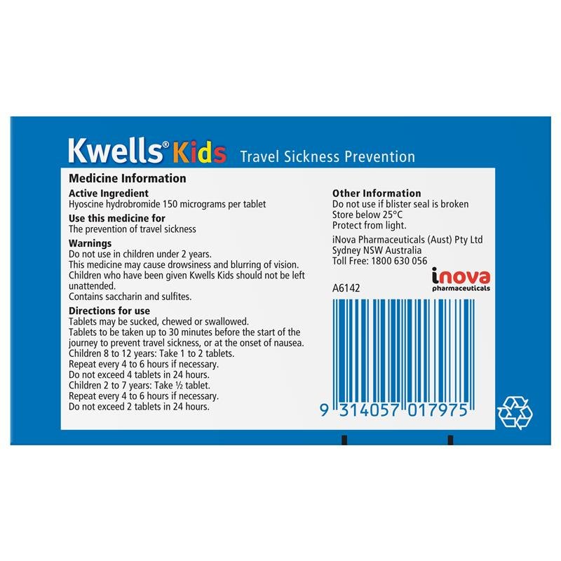 Kwells Kids Travel Sickness 12 Chewable Tablets