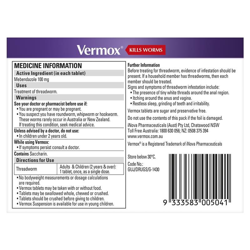 Vermox 甲苯咪唑驱虫片 橙味 2片