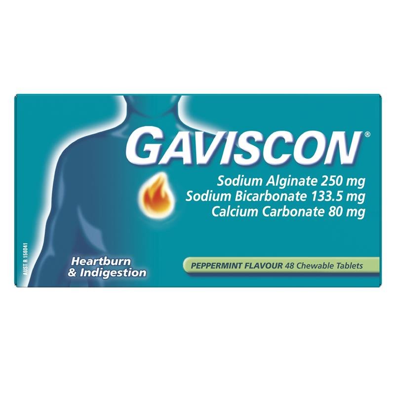 Gaviscon Chewable Tablets Peppermint Heartburn & Indigestion Relief 48 Pack