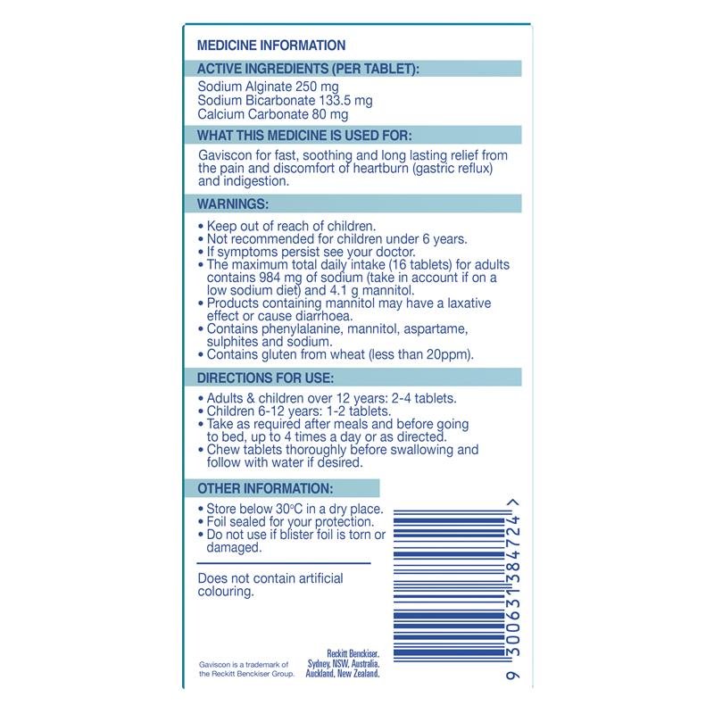 Gaviscon Chewable Tablets Peppermint Heartburn & Indigestion Relief 48 Pack