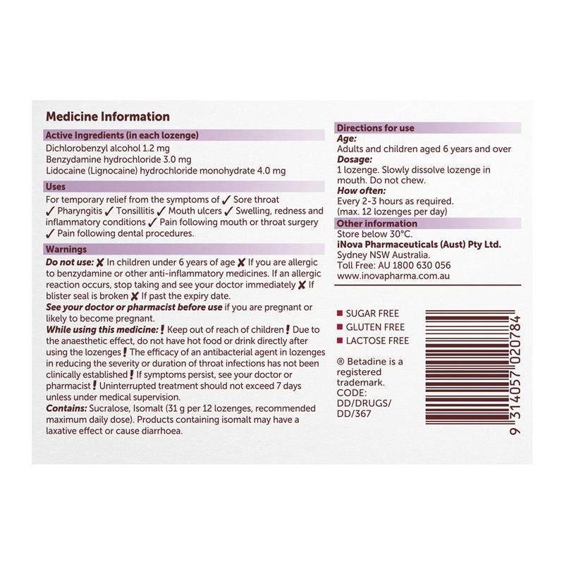 Betadine Sore Throat Anaesthetic Berry 16 Lozenges