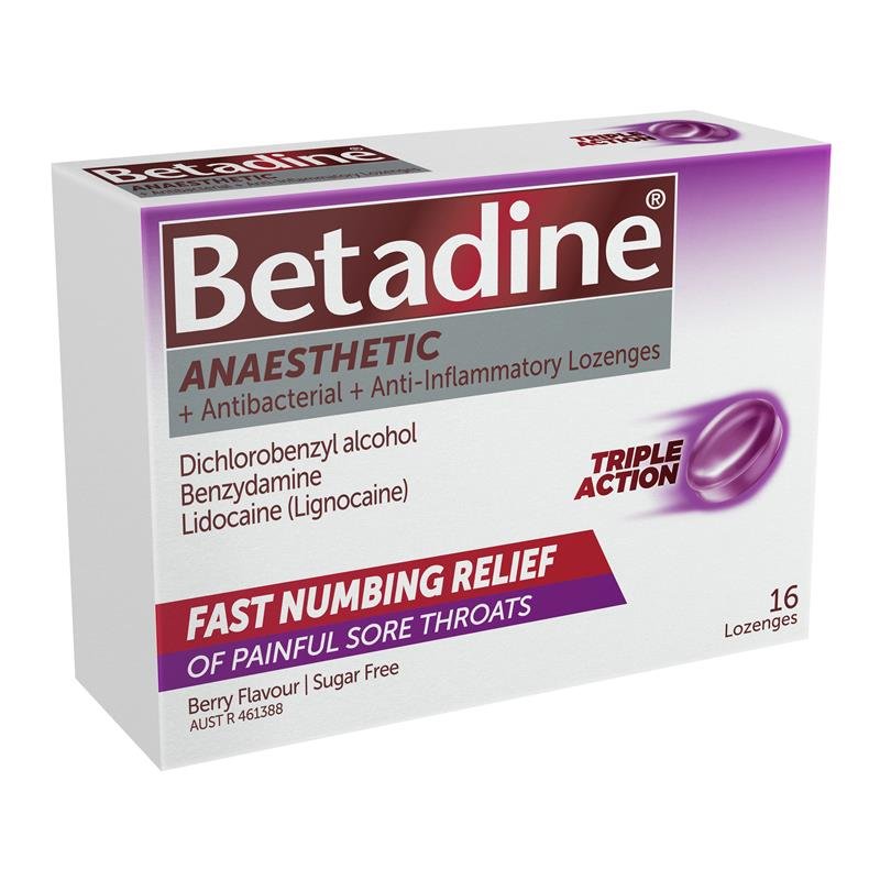 Betadine Sore Throat Anaesthetic Berry 16 Lozenges