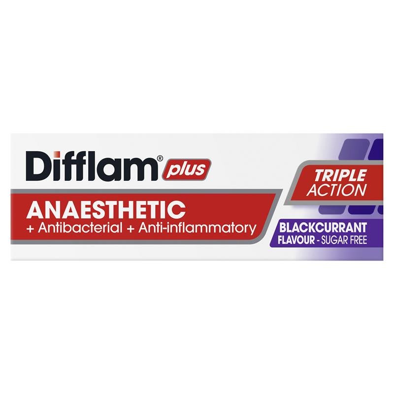 Difflam Plus Anaesthetic Sugar Free Blackcurrant 16 Lozenges