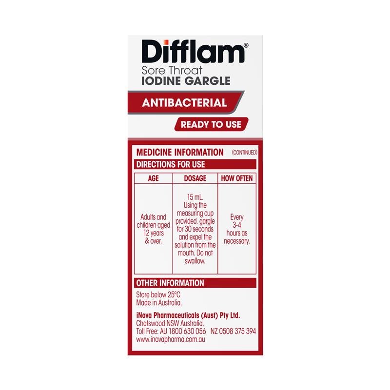 Difflam Plus Ready To Use Sore Throat Gargle Mint 200ml