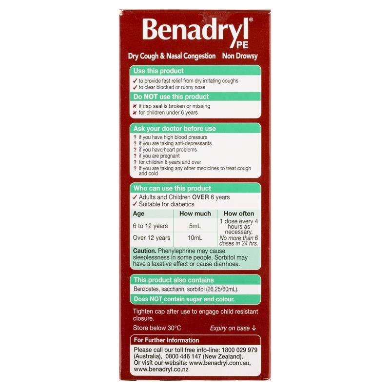 Benadryl PE Dry Cough & Nasal Congestion Non Drowsy Berry Flavour 200mL