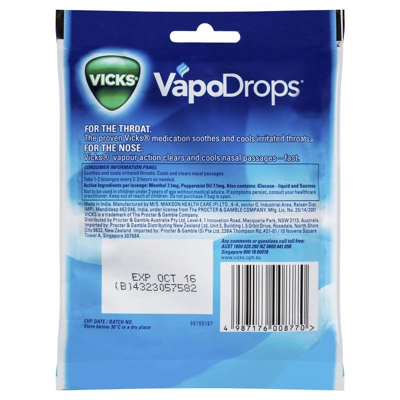 Vicks Vapodrops Blue Cooling Peppermint Lozenges 24
