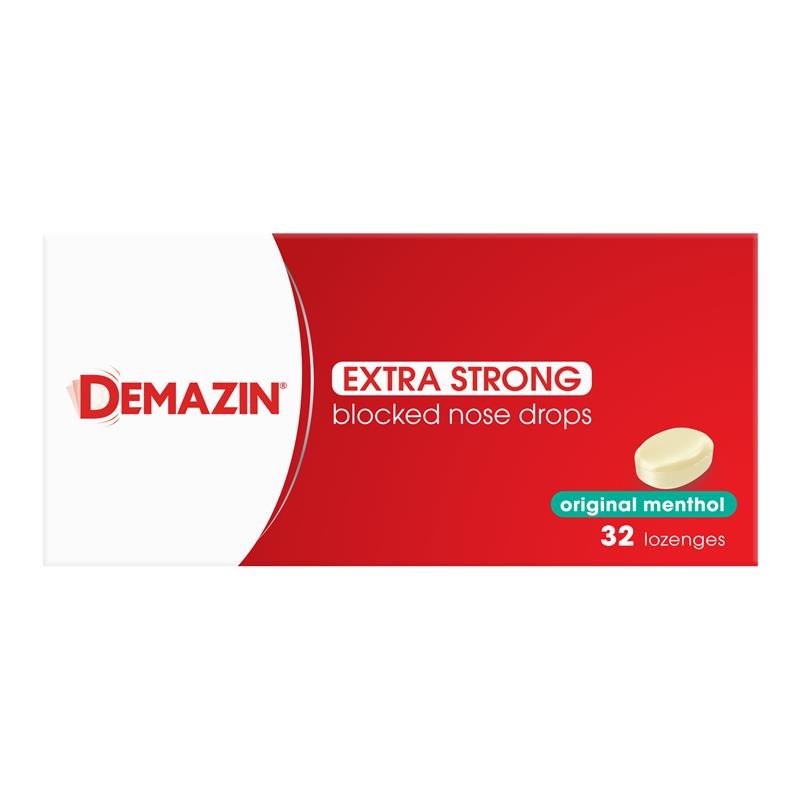 Demazin Extra Strong Blocked Nose Drops Menthol 32 Lozenges