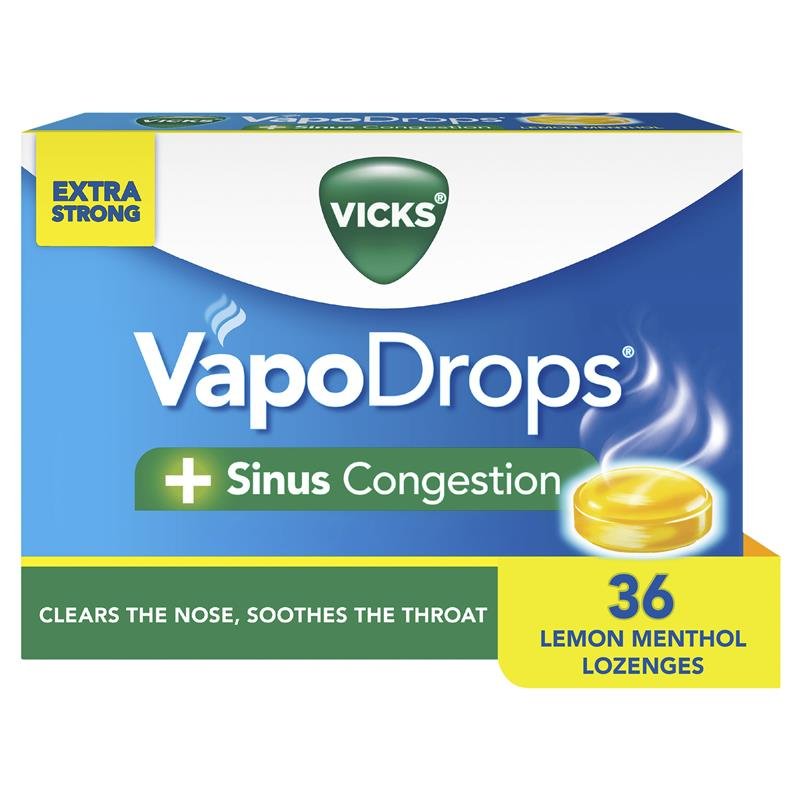Vicks VapoDrops + Sinus Congestion Lemon Menthol 16 Lozenges