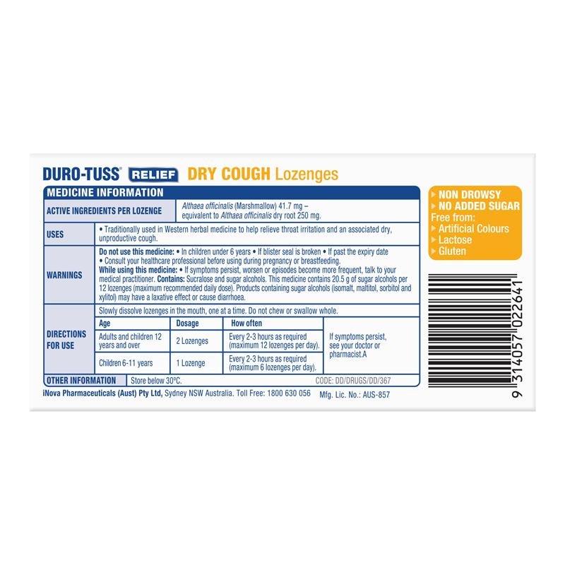 Durotuss Relief Dry Cough Blackberry & Vanilla 24 Lozenges