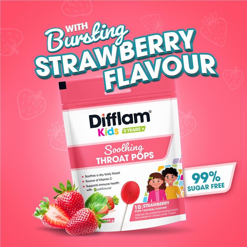 Difflam Soothing Drops + Immune Support Strawberry 42 Drops