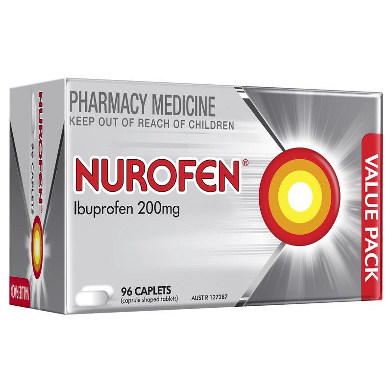 Nurofen Pain and Inflammation Relief Caplets 200mg Ibuprofen 96 Pack