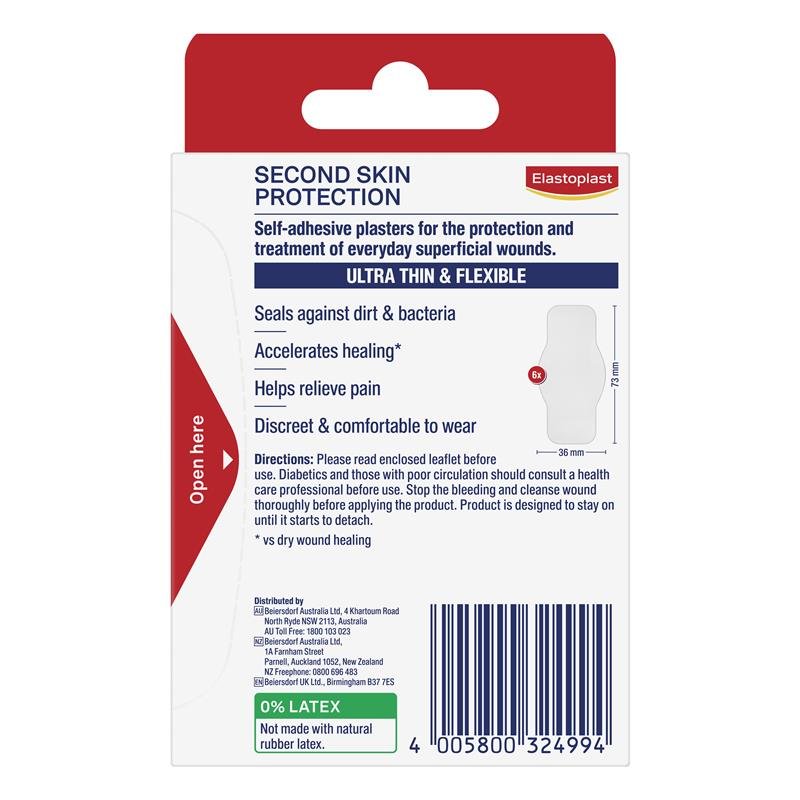 Elastoplast Second Skin Protection Strips 3.6cm x 7.3cm 6 Pack
