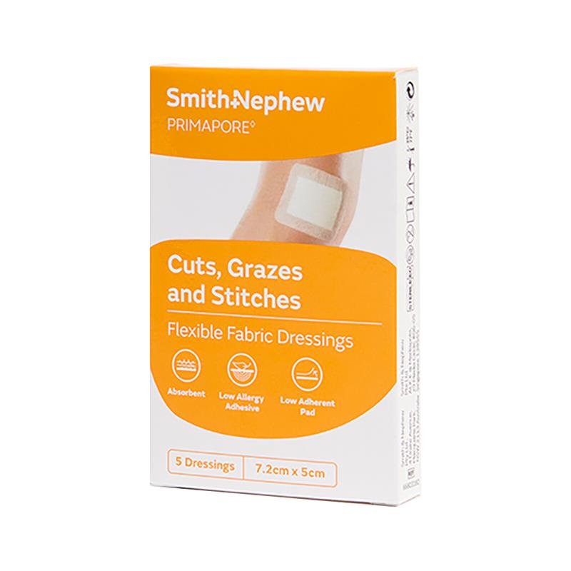 Primapore Flexible Fabric Dressing 7.2cm x 5cm 5 Pack