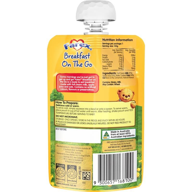 Farex Breakfast On The Go Baby Porridge 6 months+ 120g Pouch