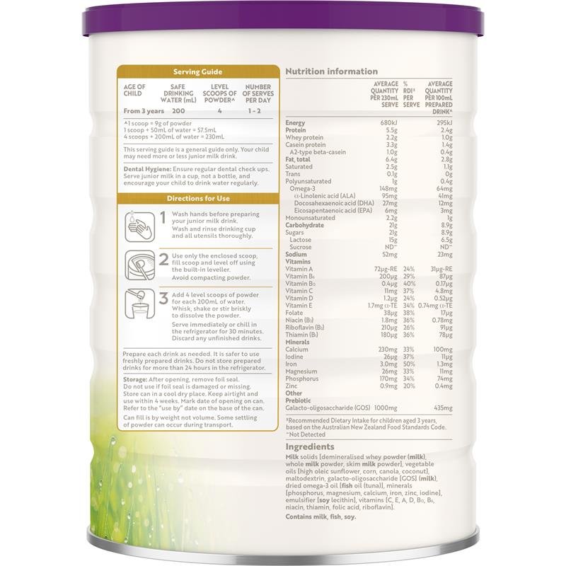 A2 Gentle Gold Premium Junior Milk Drink Stage 4 Beyond 3 Years 800g