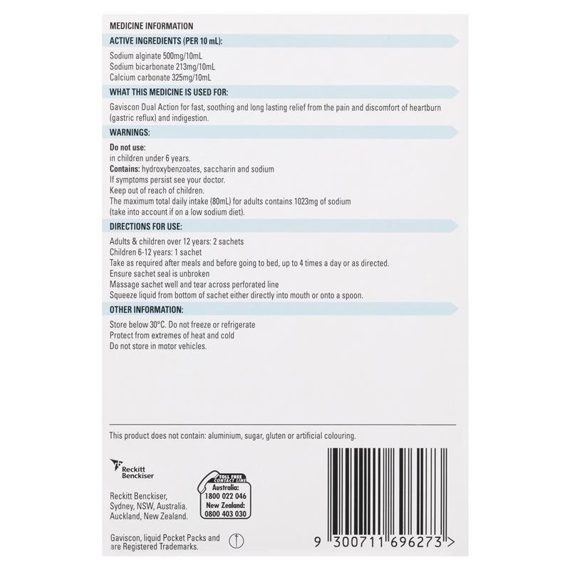 Gaviscon Dual Action Liquid Sachets Peppermint 12 Pack