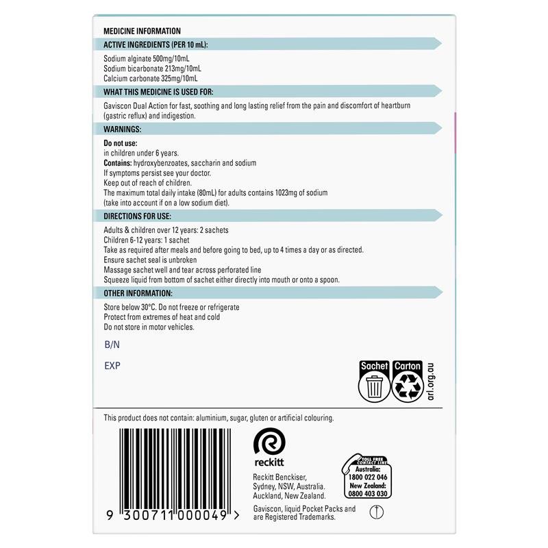 Gaviscon Dual Action Liquid Sachets Peppermint 48 Pack