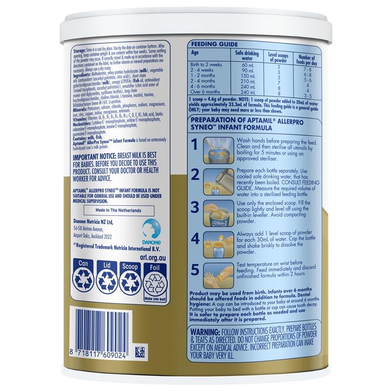 Aptamil AllerPro Syneo 1 Allergy Premium Baby Infant Formula From Birth to 6 Months 900g