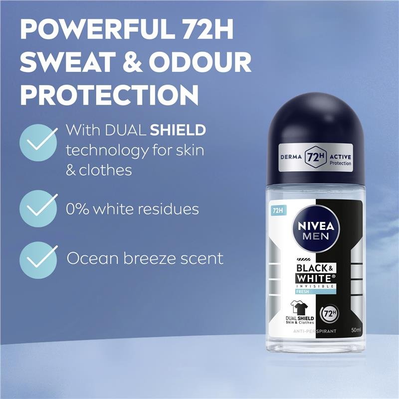 妮维雅 NIVEA MEN 男士黑白净爽走珠止汗露 72小时 50ml