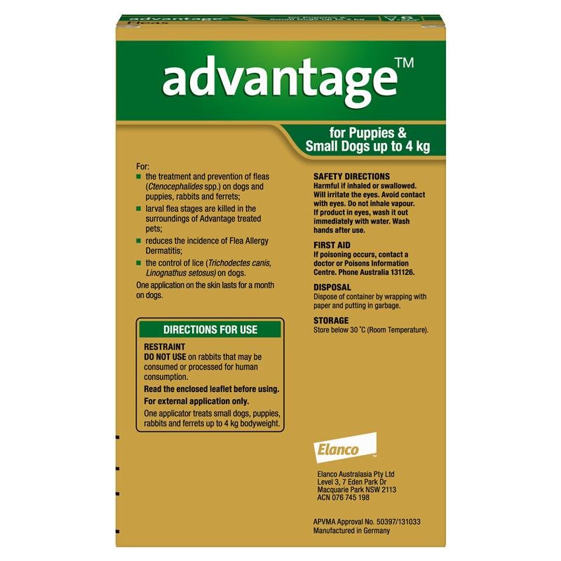 Advantage拜宠爽 犬用体外驱虫滴剂 0-4kg小型犬 6支