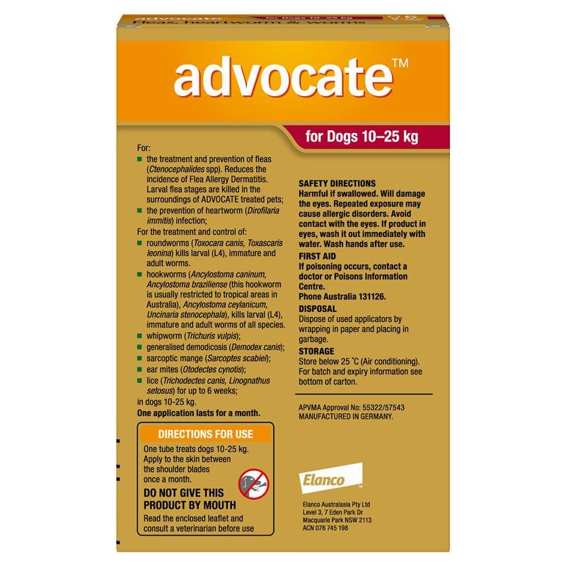 Advocate爱沃克 犬用体内外驱虫滴剂 10-25kg大型 6支