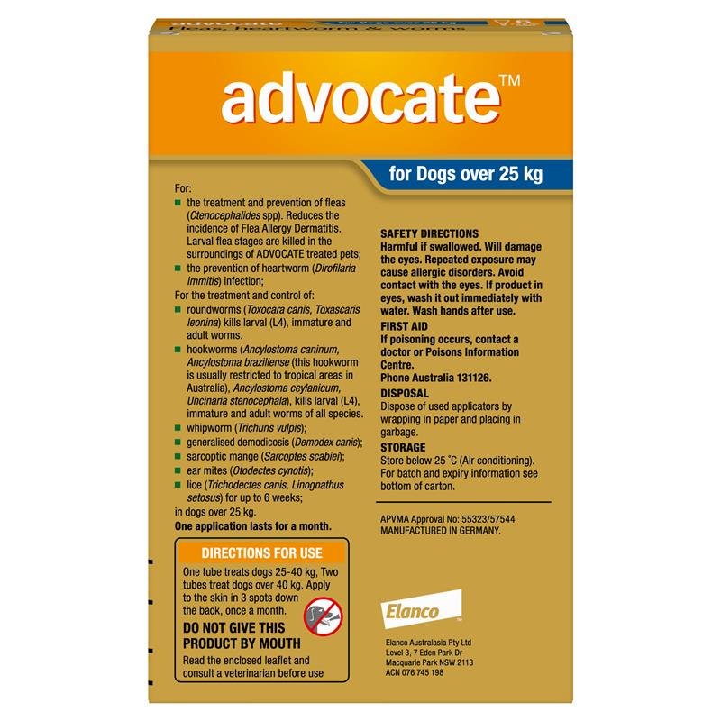 Advocate爱沃克 犬用体内外驱虫滴剂 25kg以上超大型 6支