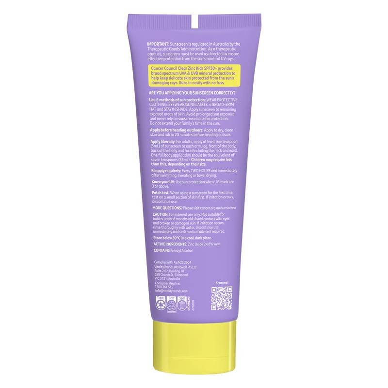 Cancer Council Clear Zinc Kids 儿童透明锌防晒 SPF50+ 110g