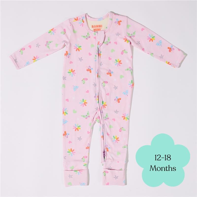 Bambi Mini Co. Wrigglesuit 婴儿连体爬服(带防滑脚)12-18个月 粉色花卉 Pink Festival Bloom