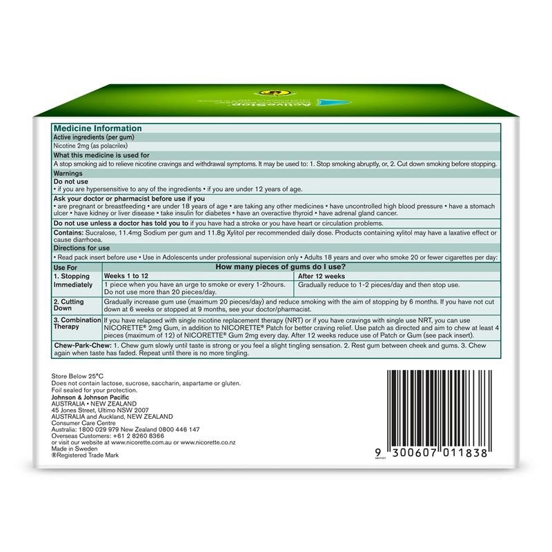 Nicorette 尼古丁戒烟咀嚼胶 2mg 清新水果味 315粒