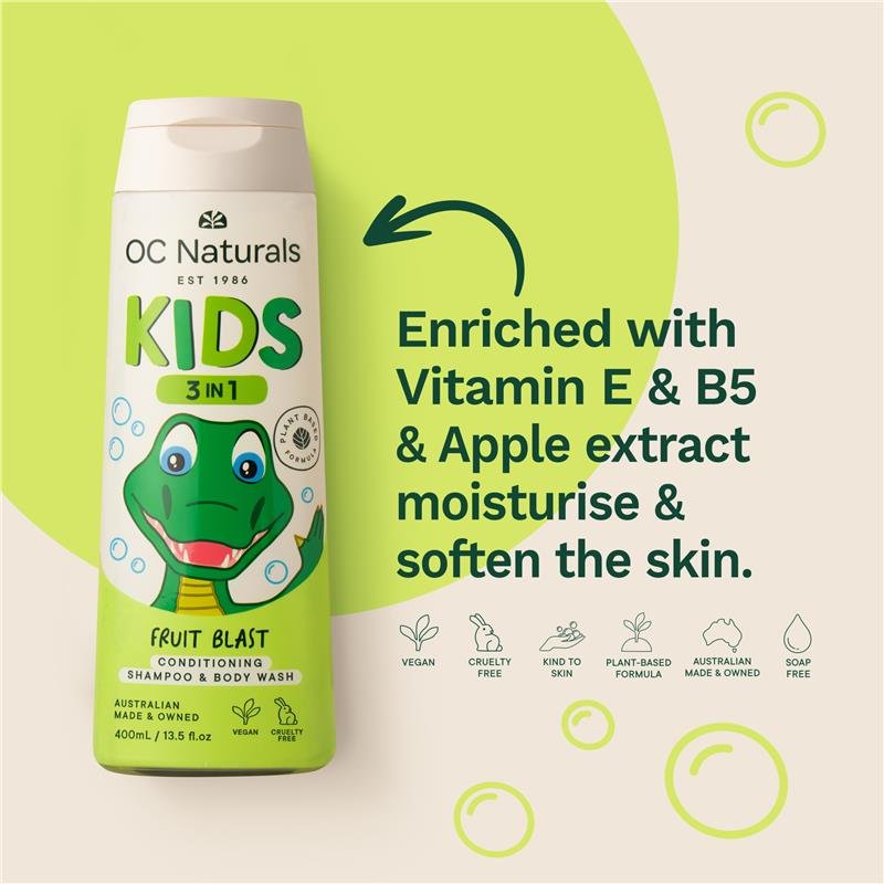 Organic Care Kids 3in1 Shampoo Conditioner Body Wash Fruit Blast 400ml