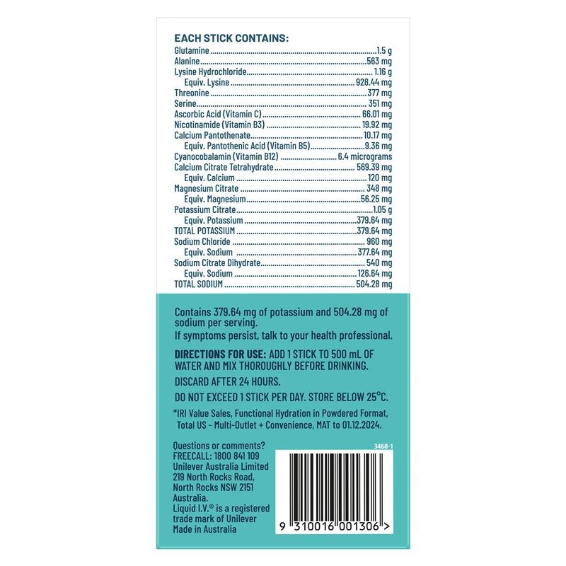 Liquid I.V. Hydration Sugar Free Raspberry Melon 10 Sachets